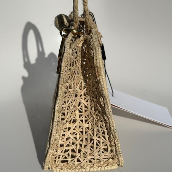 Rodebjer Palm Bag Handwoven Raffia Floral Structured Handbag Natural Canvas NWT - Picture 9 of 16